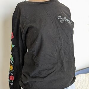 Disney Black Long Sleeve Tee with Floral Design